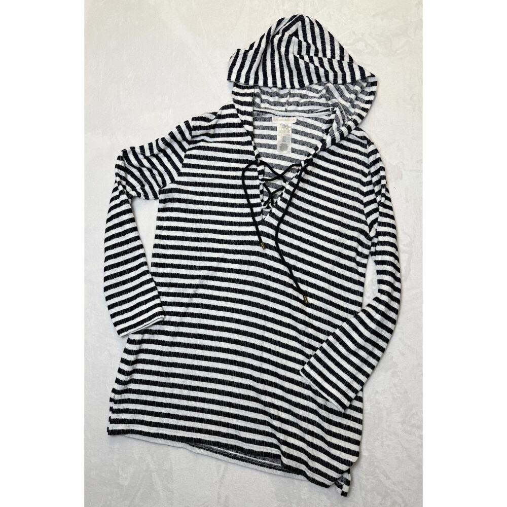 La Blanca Hooded Tunic Swim Coverup Women’s Sz S Long Sleeve Lightweight Striped